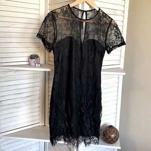 lace tshirt dress, black, rayon
